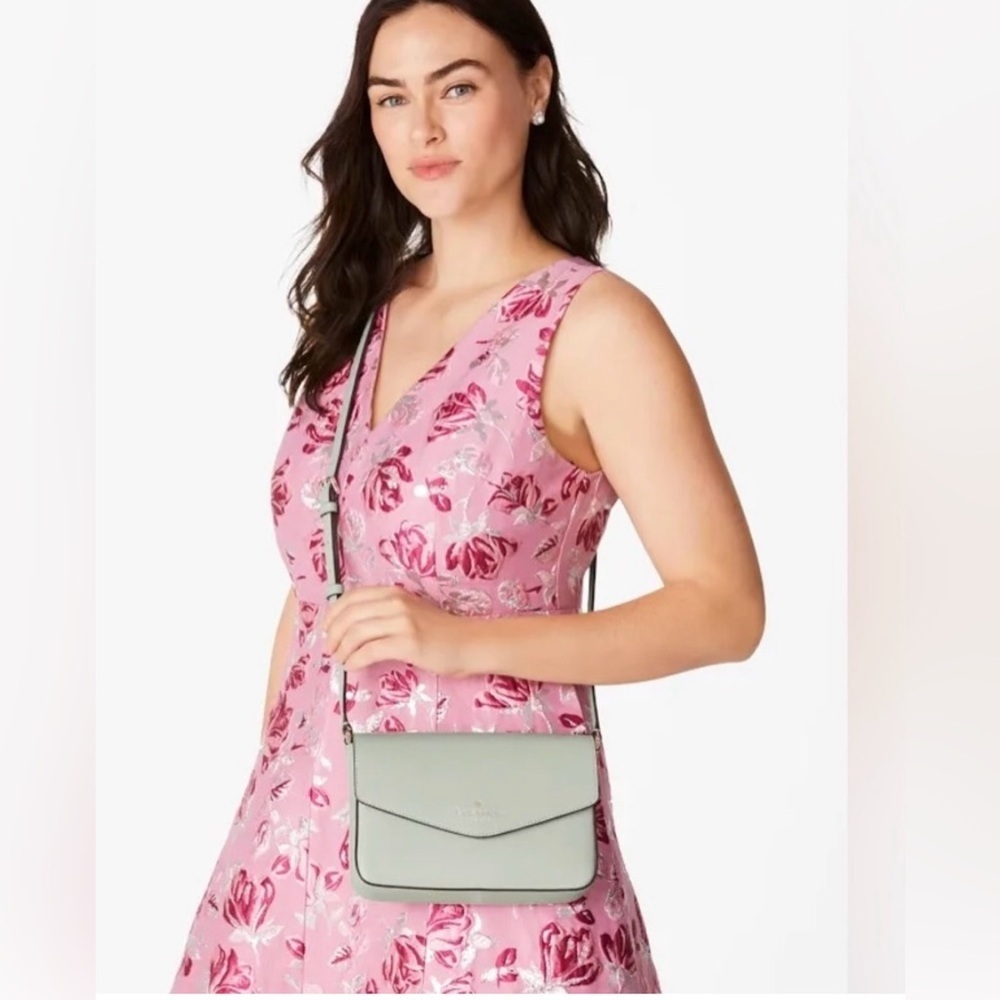 Kate Spade Sadie Envelope Saffiano Leather Light Olive Crossbody purse NWT - Picture 3 of 16